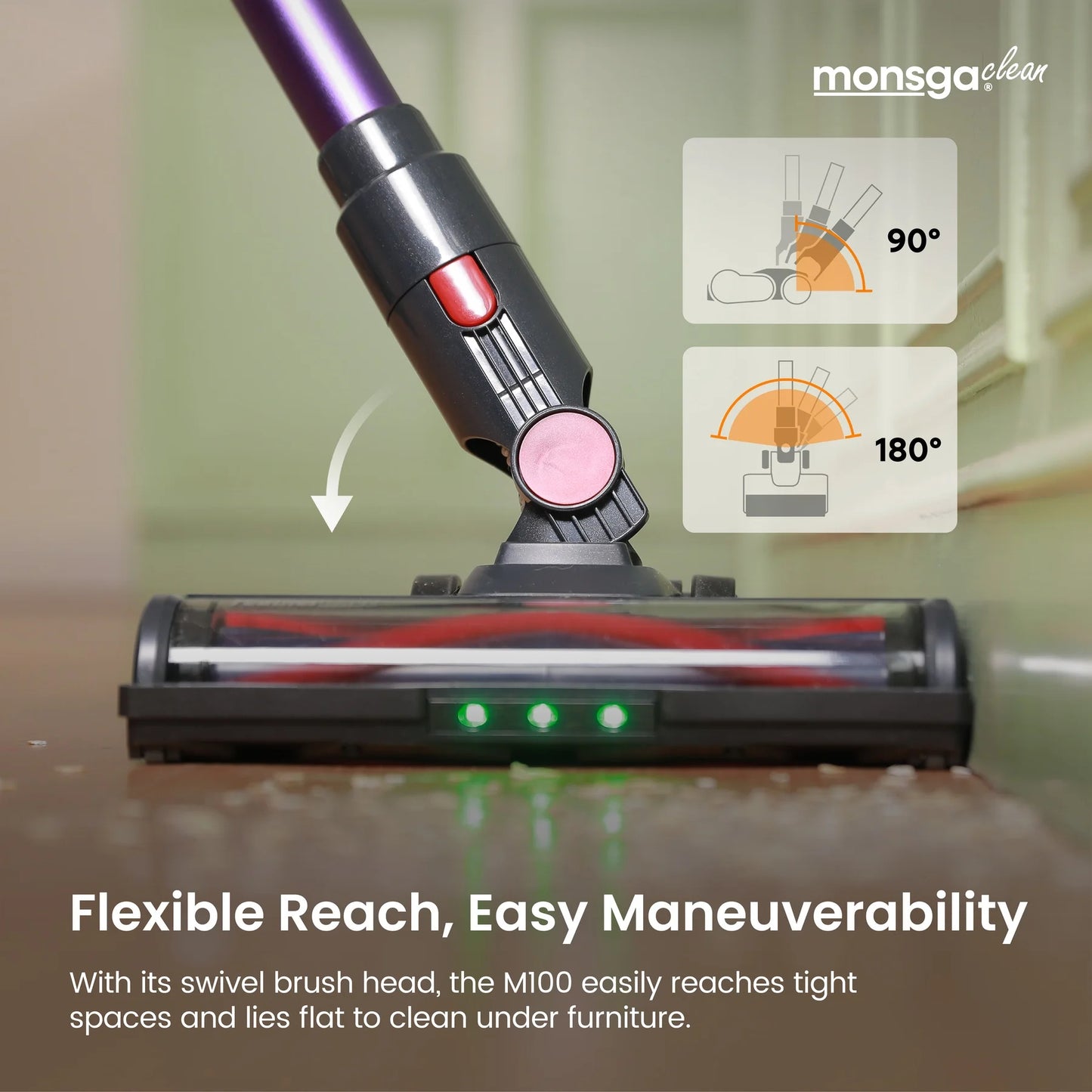 MONSGA Cordless Vacuum Cleaner 55KPA 450W Anti-Tangle Brush