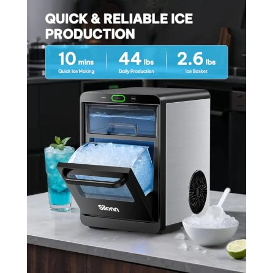 Nugget Ice Maker Countertop 24h Crushed Pebble Ice Machine