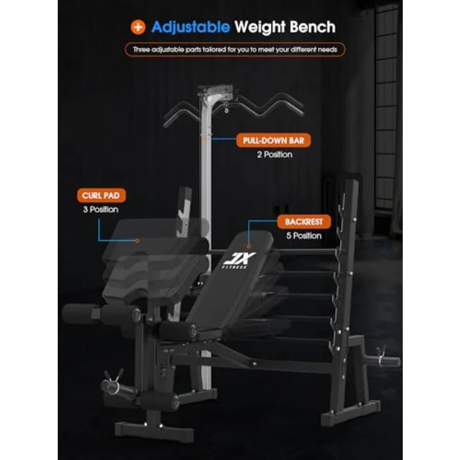 Weight Bench With Lat Pulldown System And Preacher Curl Pad
