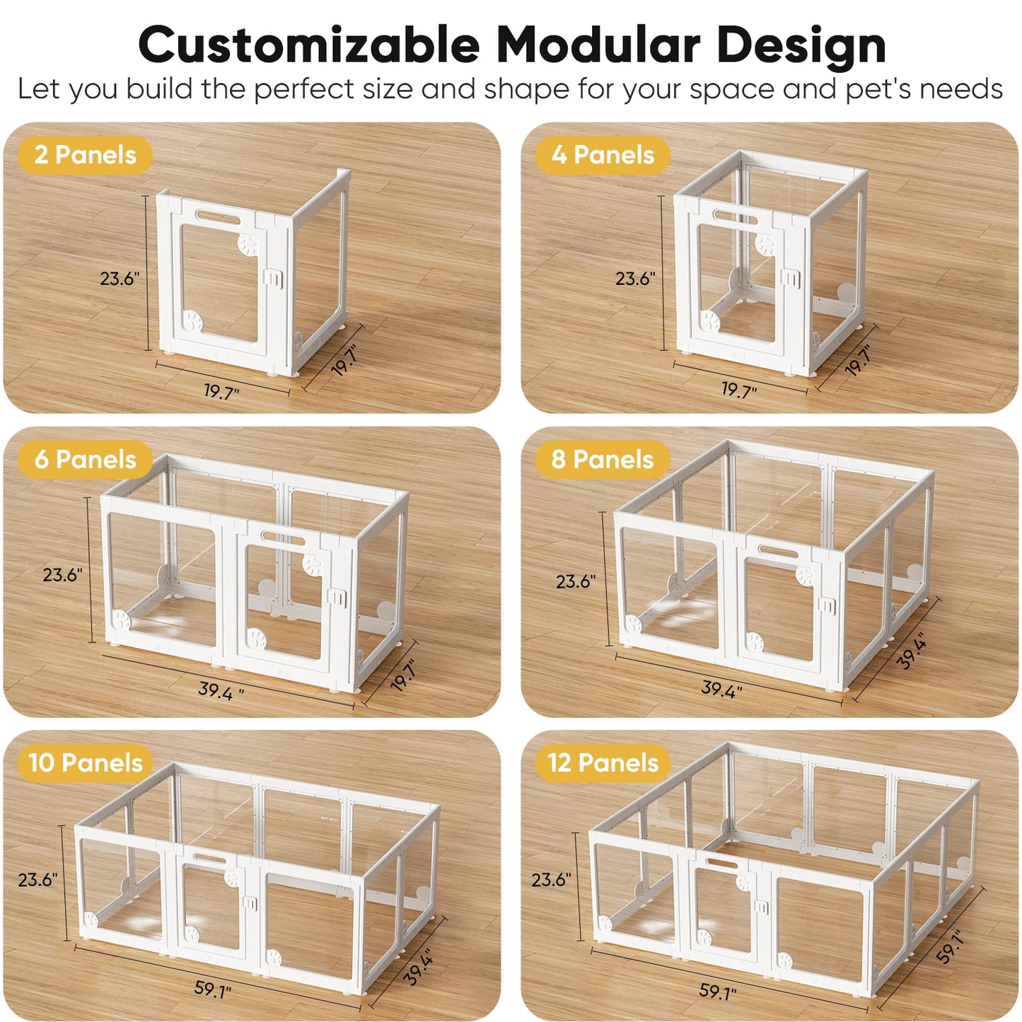 Clear Acrylic Dog Play Pen Indoors 24", 8 Panels Transparent Puppy Playpen with Door for Small Dogs Puppies, Modular Plastic Pet Playpen Cage Fence Crate for Cat Kitten Rabbit