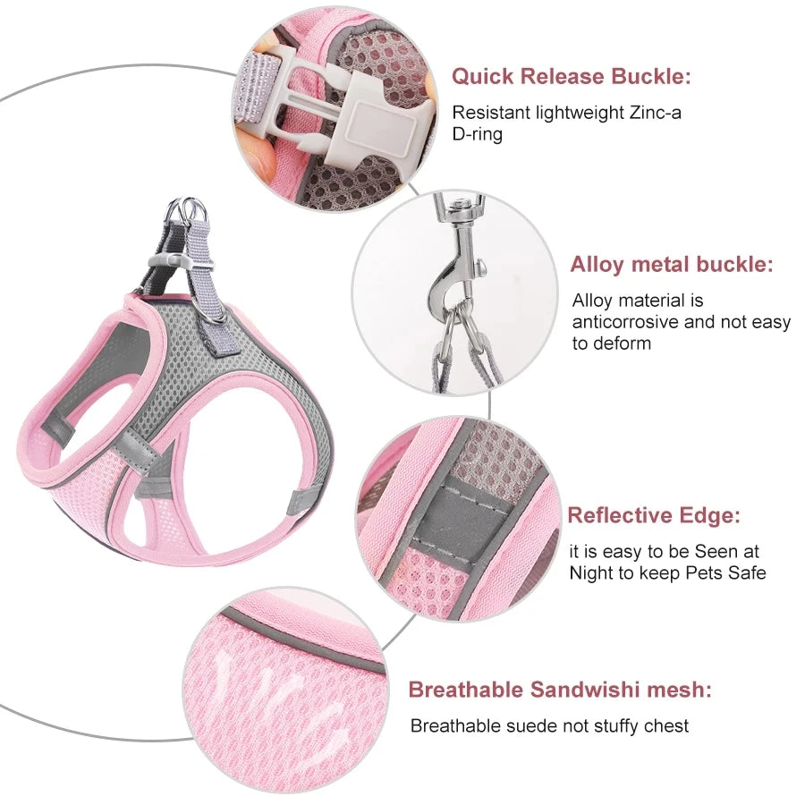 Reflective Cat Harness And Leash Set Adjustable