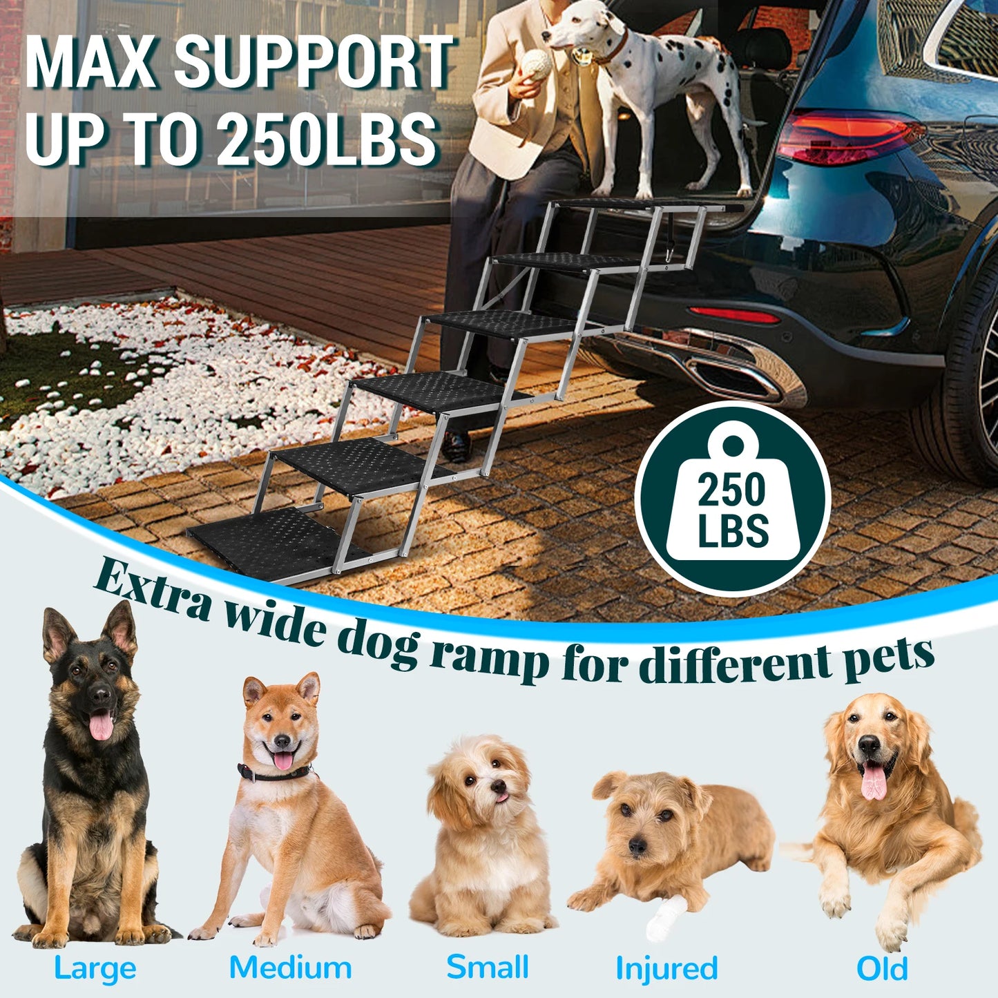 Adjustable Foldable Dog Stairs Set Stainless Steel Pet Steps