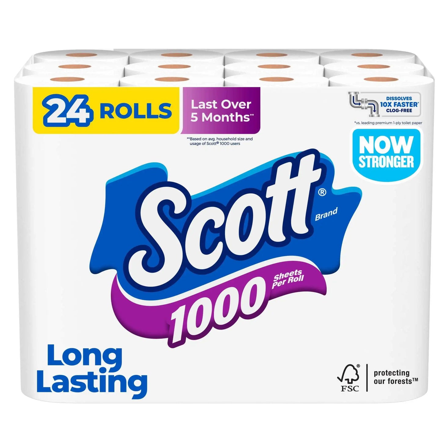 Toilet Paper 24 Rolls 1000 Sheets Per Roll 1 Ply Bath Tissue