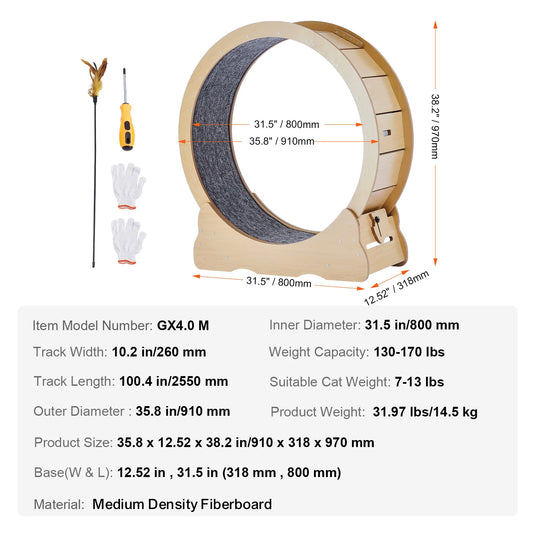 SucceBuy Wooden Cat Exercise Wheel With Detachable Carpet