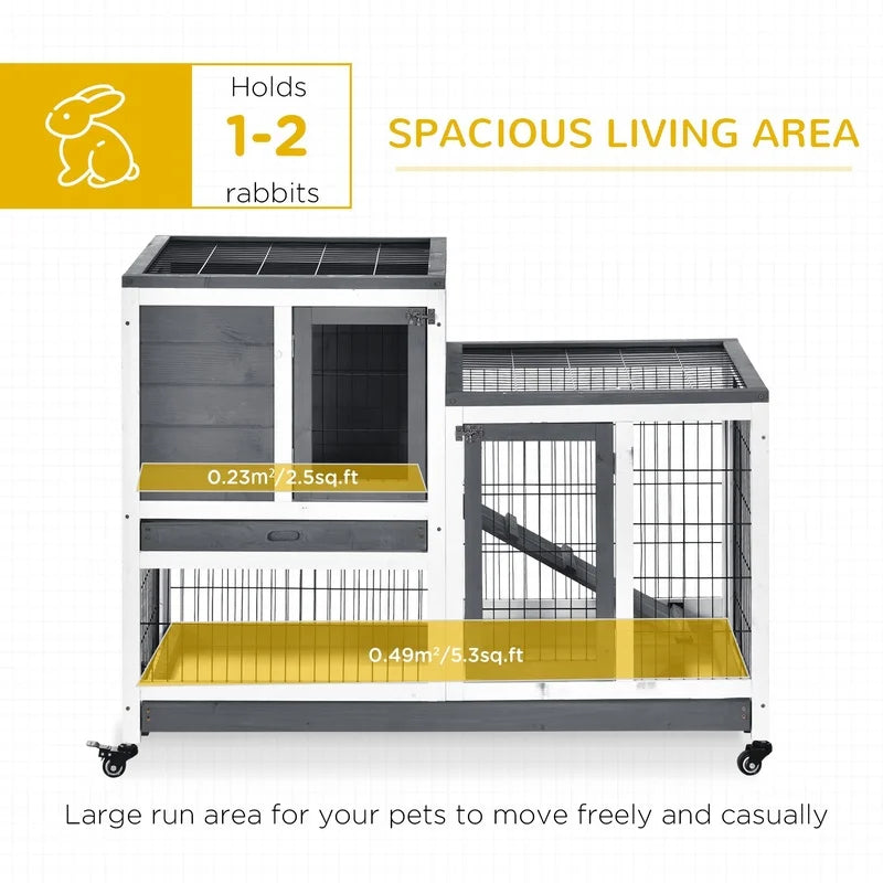 Elevated Wooden Rabbit Hutch With Ramp Indoor Small Pets