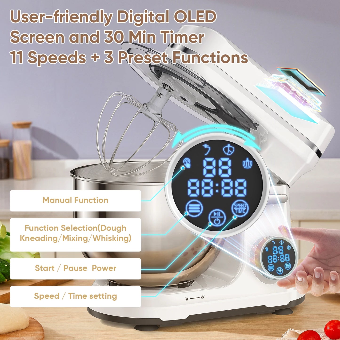 Biolomix Kitchen Stand Mixer OLED Screen With Accessories