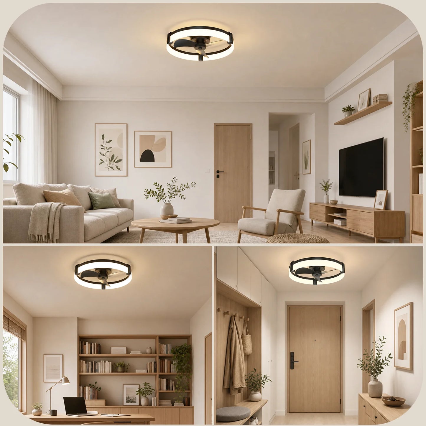 Aiopp Three Color Dimmable Ring LED Flush Mount Ceiling Fan