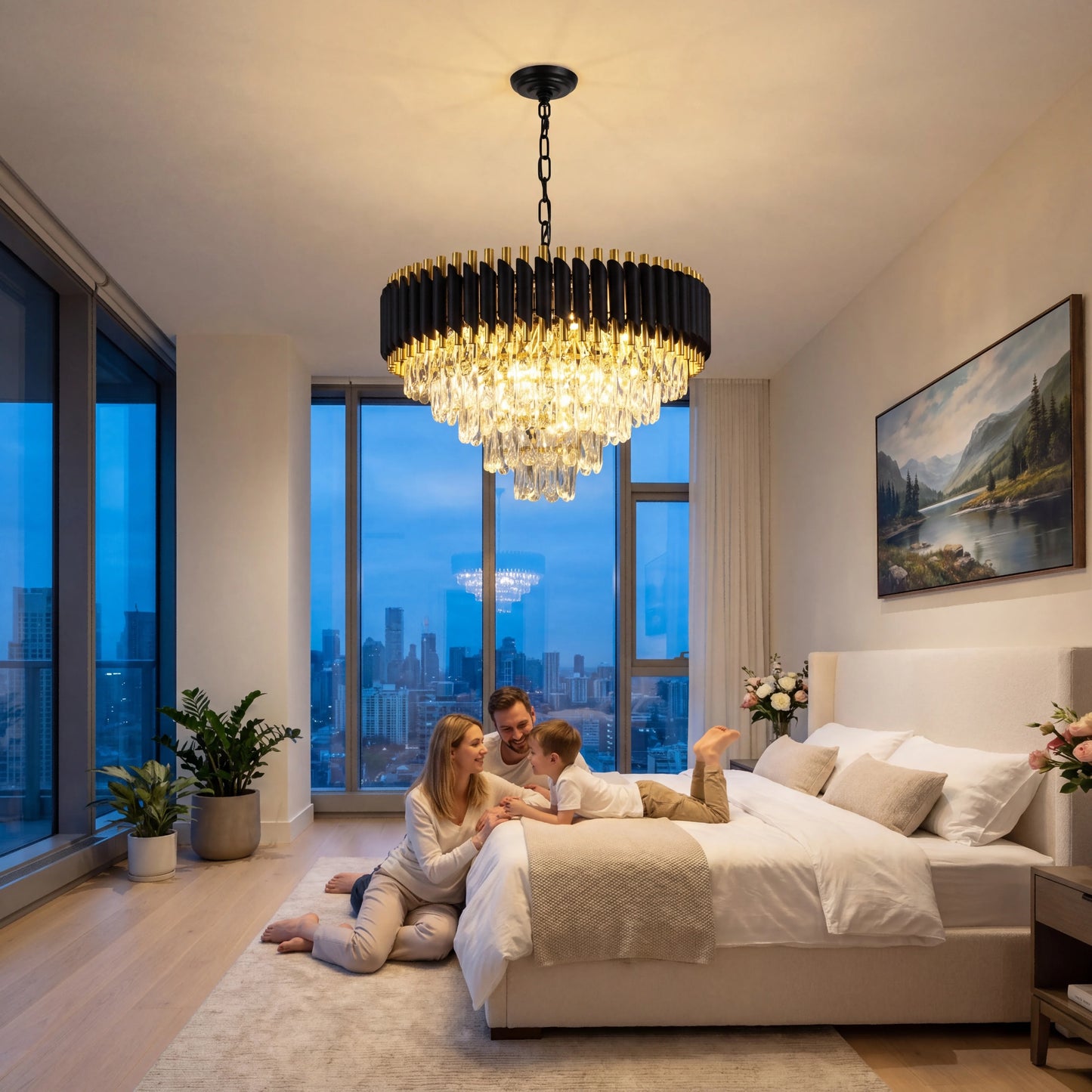 Dimmable 5 Tier K9 Crystal Chandelier For Living Room
