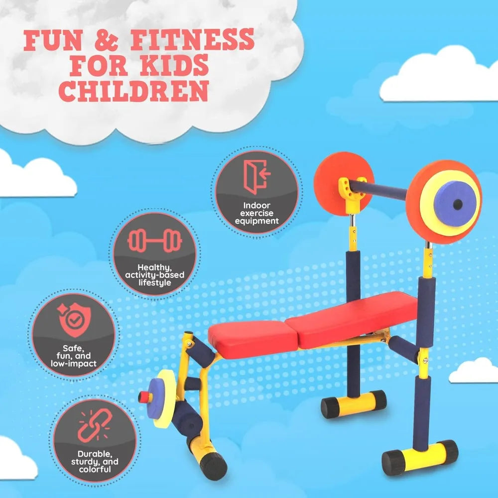 Adjustable Kids Weight Bench Set Barbell Ages 3 To 6