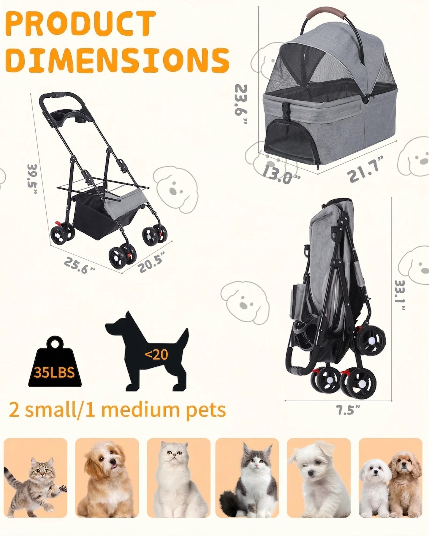 Cabusatly Detachable Two In One Dog Stroller