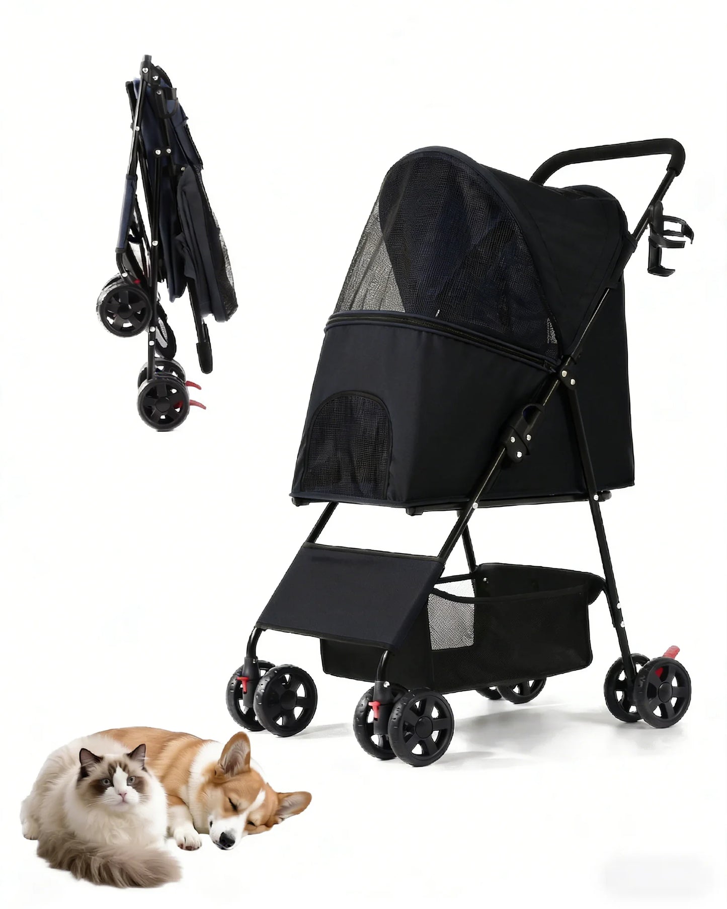 Cabusatly Lightweight Pet Stroller With Storage Basket