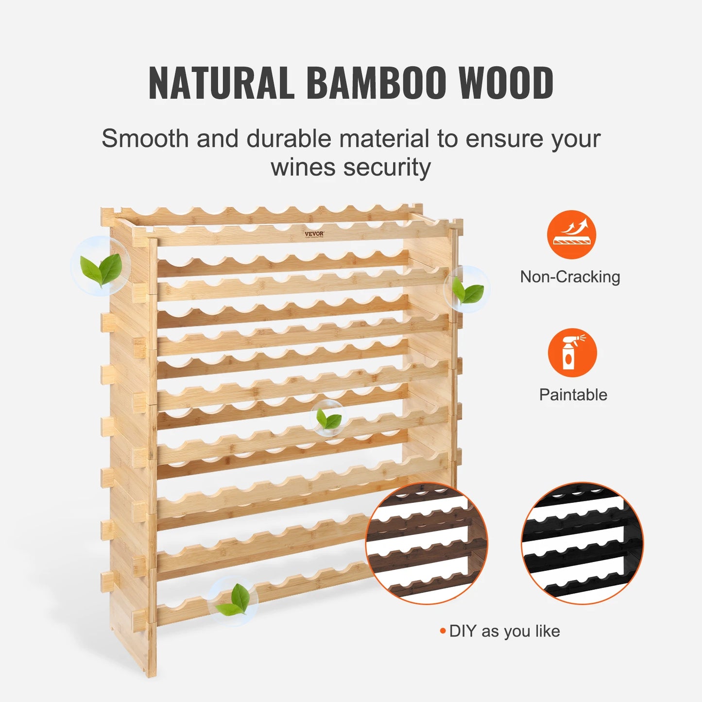 SucceBuy Bamboo 8 Tier Stackable Wine Rack Free Standing