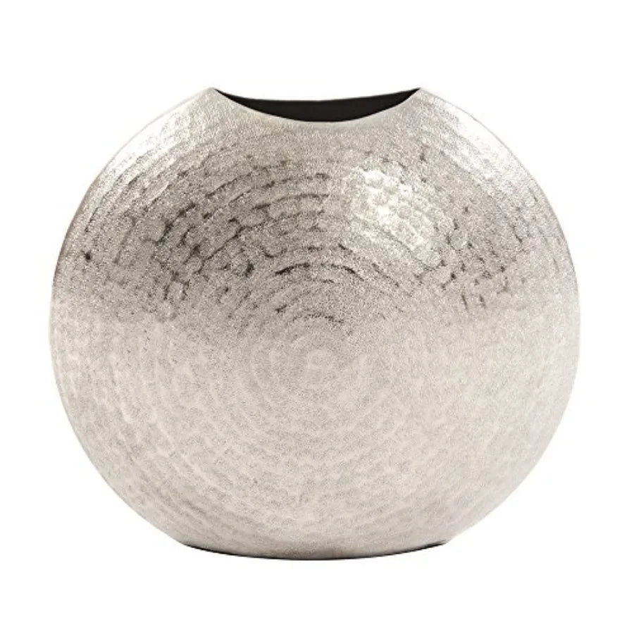 Frosted Decorative Metal Vase With Hammered Texture