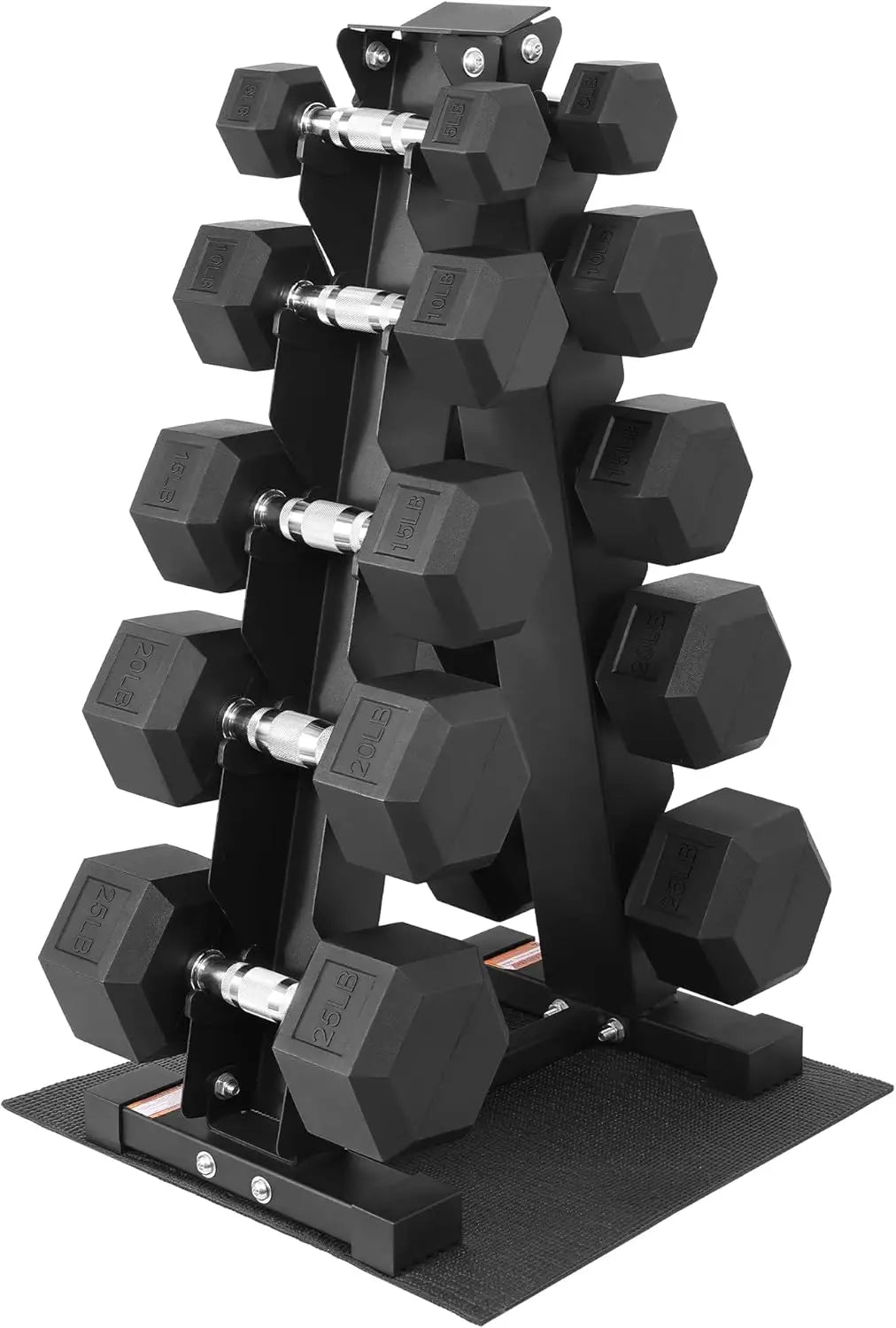Rubber Coated Dumbbell Set With Rack 150 LB