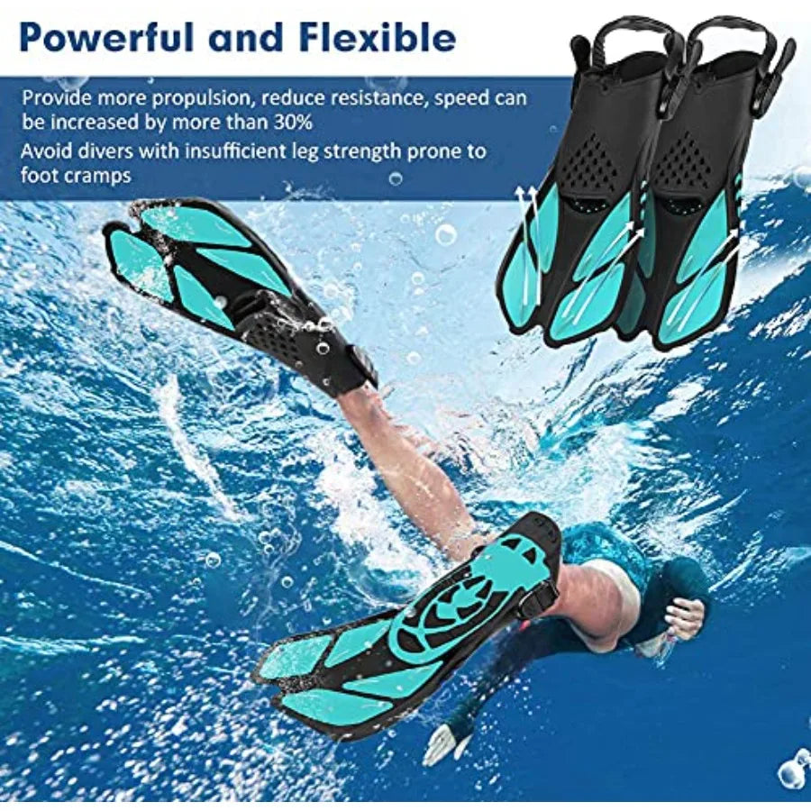 Open Heel Swim Fins Adjustable Snorkel Flippers Mesh Bag