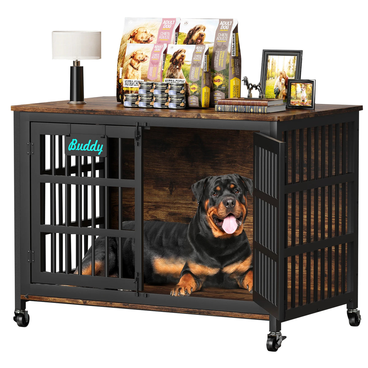 Heavy Duty Dog Crate Furniture With Casters And Wheels