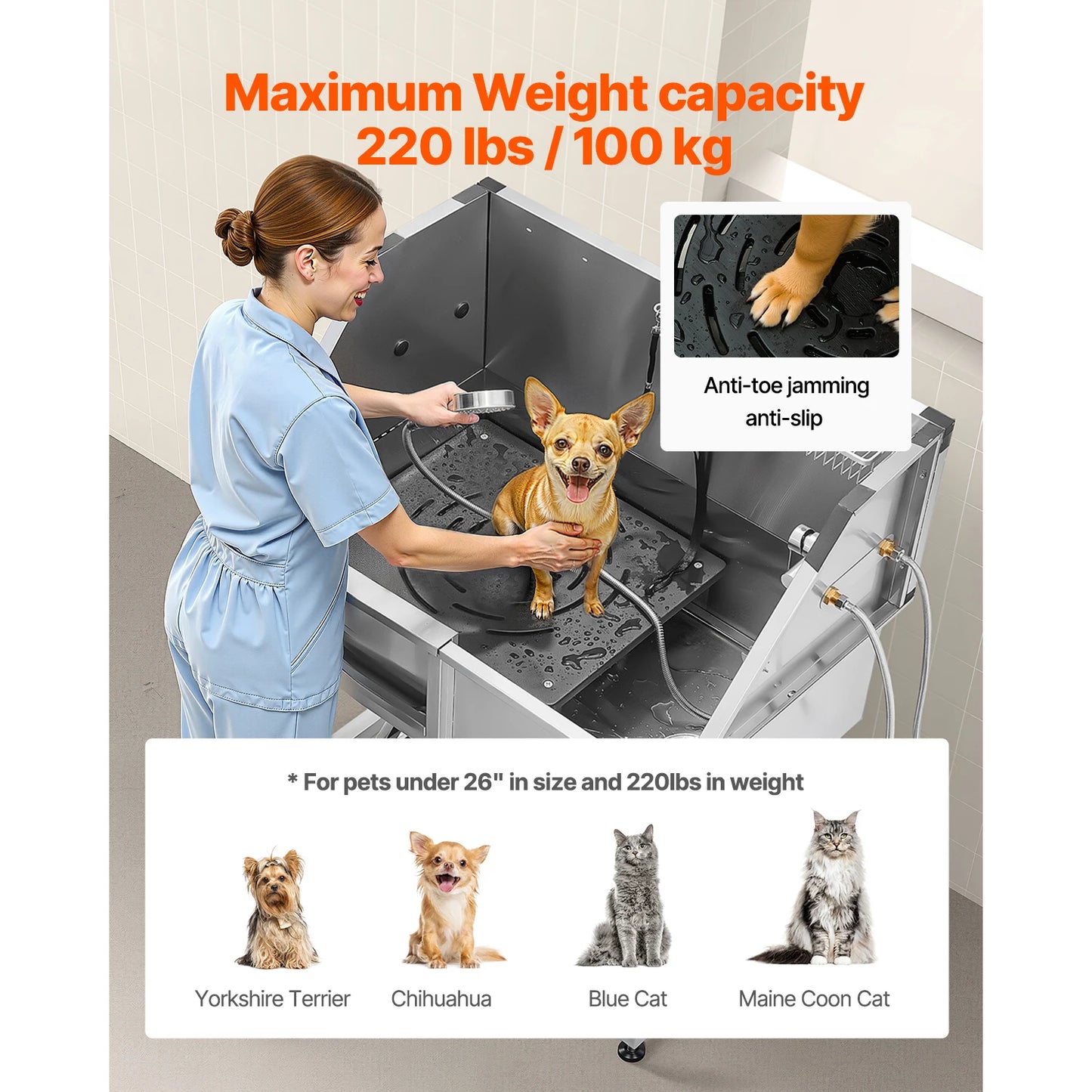 Stainless Steel Dog Washing Station With Faucet Showerhead