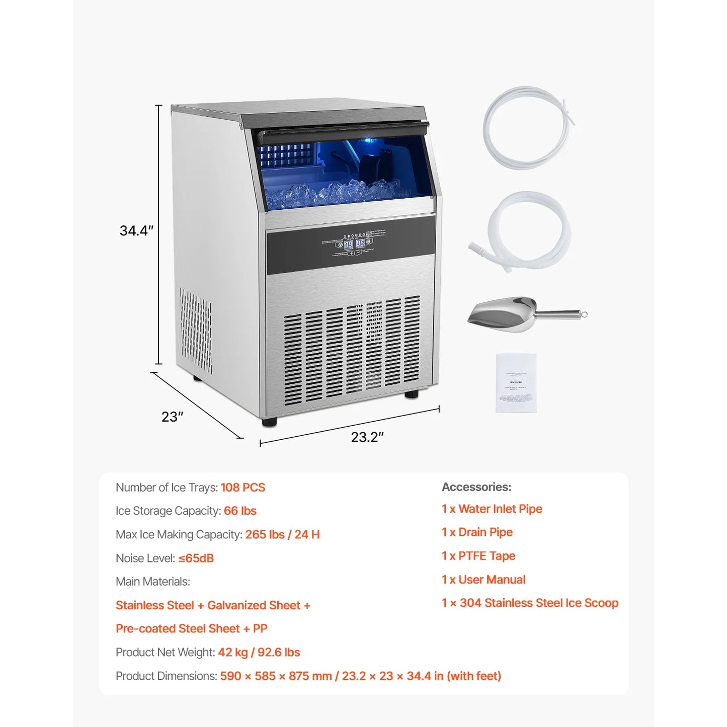 VEVOR Commercial Ice Maker Machine Freestanding