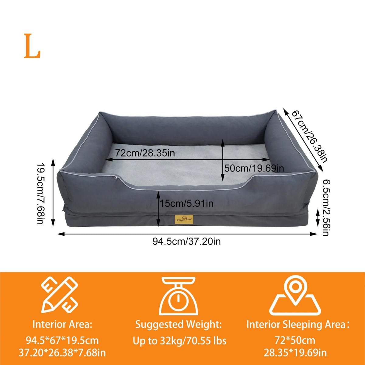 Bingopaw Washable Orthopedic Dog Bed With Bolster