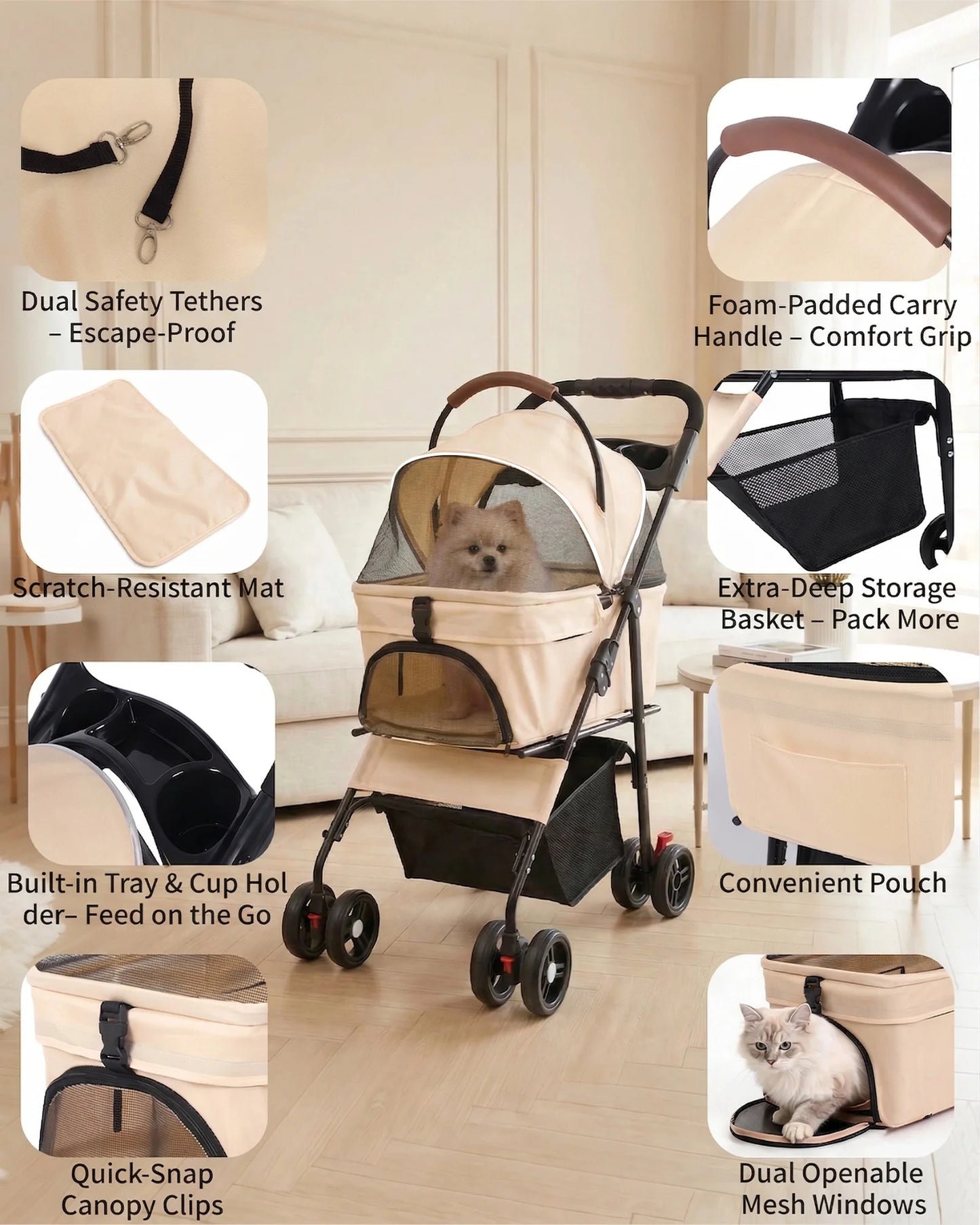 Cabusatly 2in1 Pet Stroller With Removable Carrier