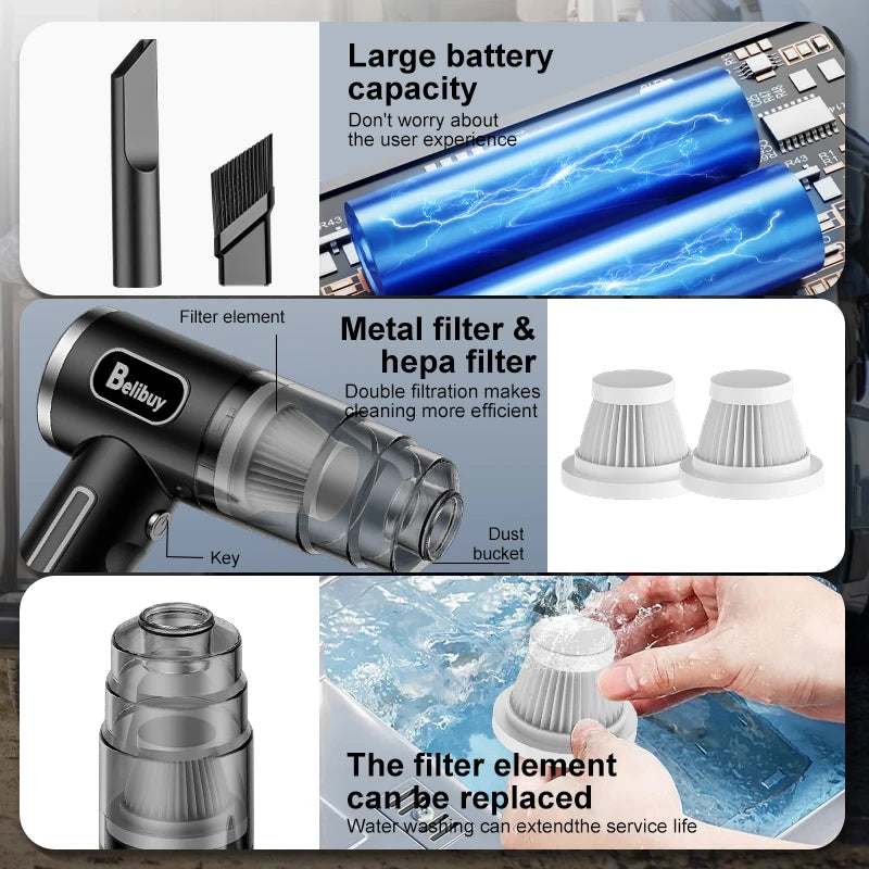 Mini Wireless Car Vacuum Cleaner Handheld Rechargeable