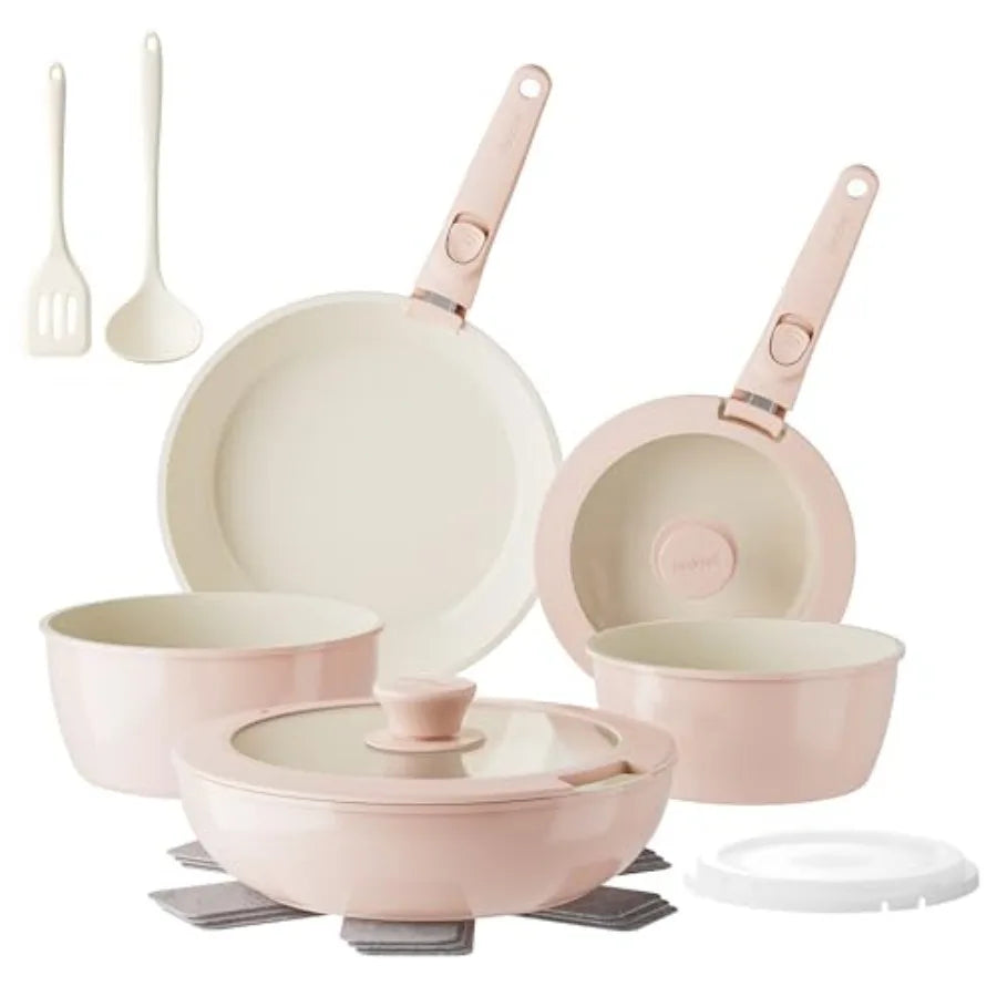 Pans and Pots Set Nonstick, Ceramic Cookware Set with Detachable Handles 16Pcs, Induction Dishwasher Oven Safe Kitchen Cooking