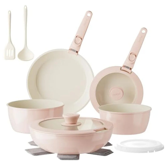 Pans and Pots Set Nonstick, Ceramic Cookware Set with Detachable Handles 16Pcs, Induction Dishwasher Oven Safe Kitchen Cooking