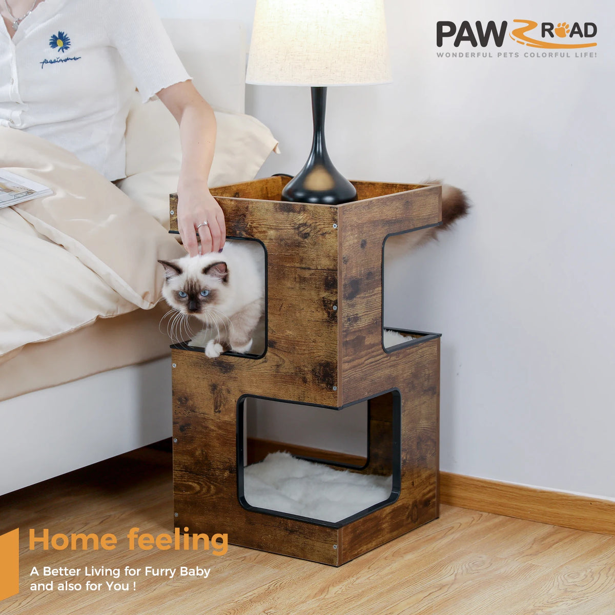 Pawz Road Wooden Cat Condo With Scratching Pad