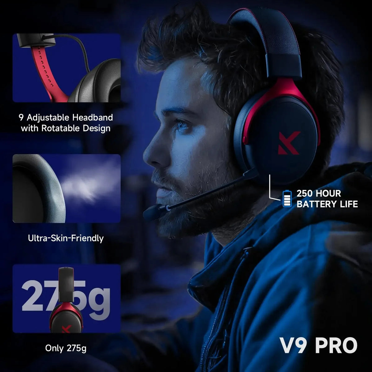 MCHOSE V9 Pro Wireless Gaming Headset Noise Canceling Mic
