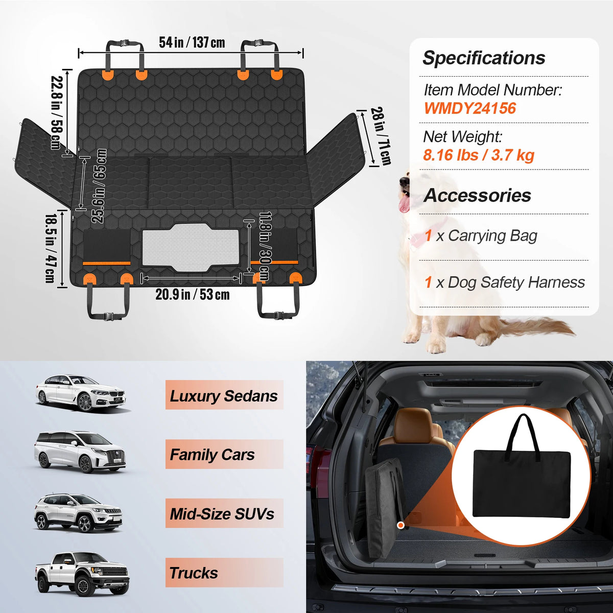SucceBuy Back Seat Dog Extender With Mesh Window