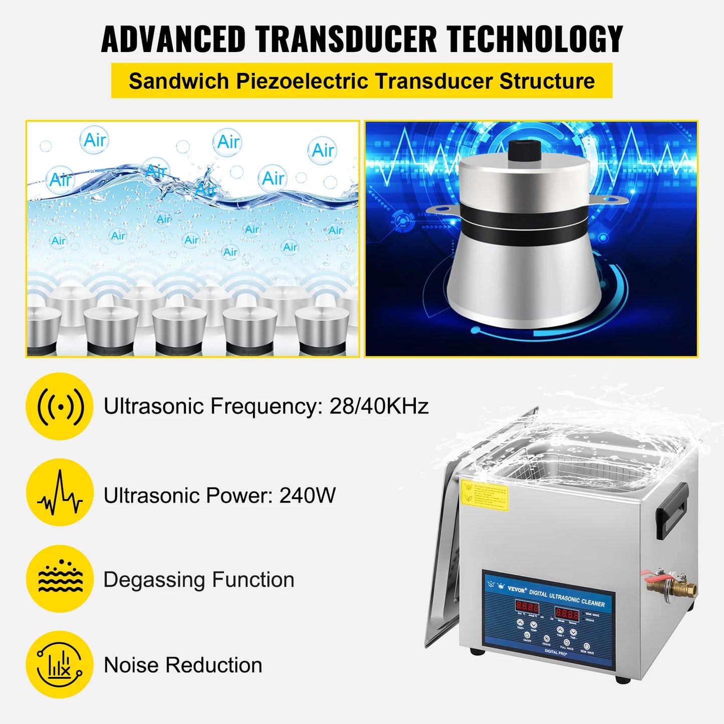 SucceBuy Dual Frequency Ultrasonic Cleaner 28/40kHz