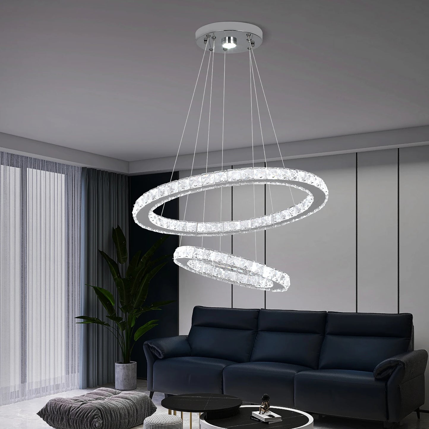 GreeLustr Modern LED Crystal Ring Pendant Chandelier