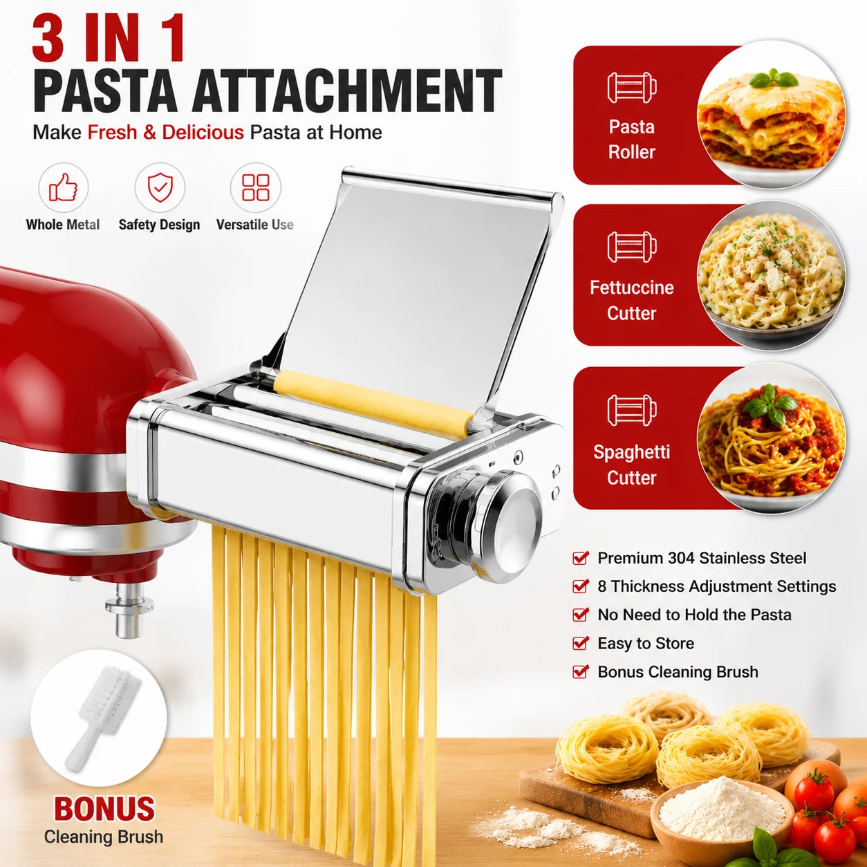 GVODE 3In1 Stainless Steel Pasta Attachment For KitchenAid