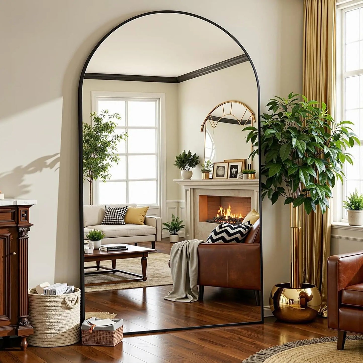 Arched Standing Mirror Shatter Resistant Easy Assembly