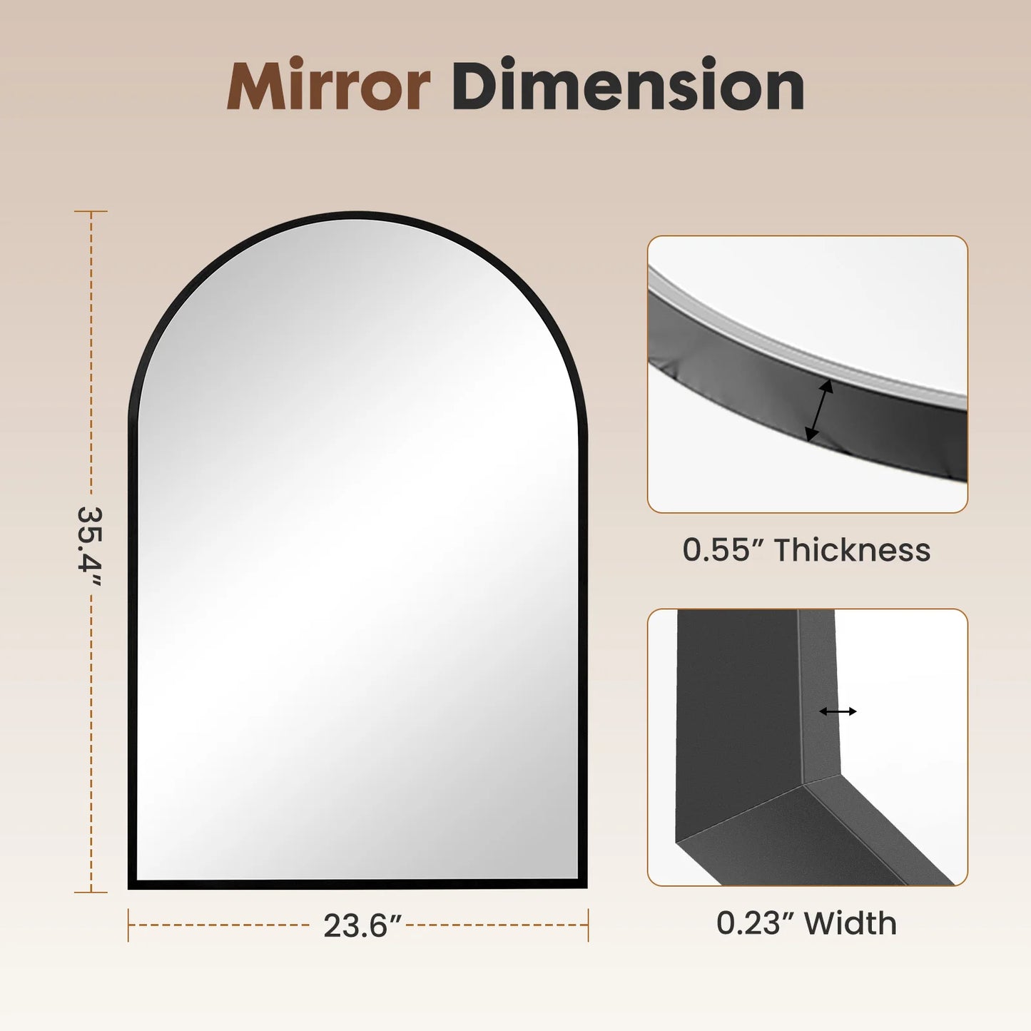 JHK Arched Metal Framed Bathroom Mirror For Wall Hanging