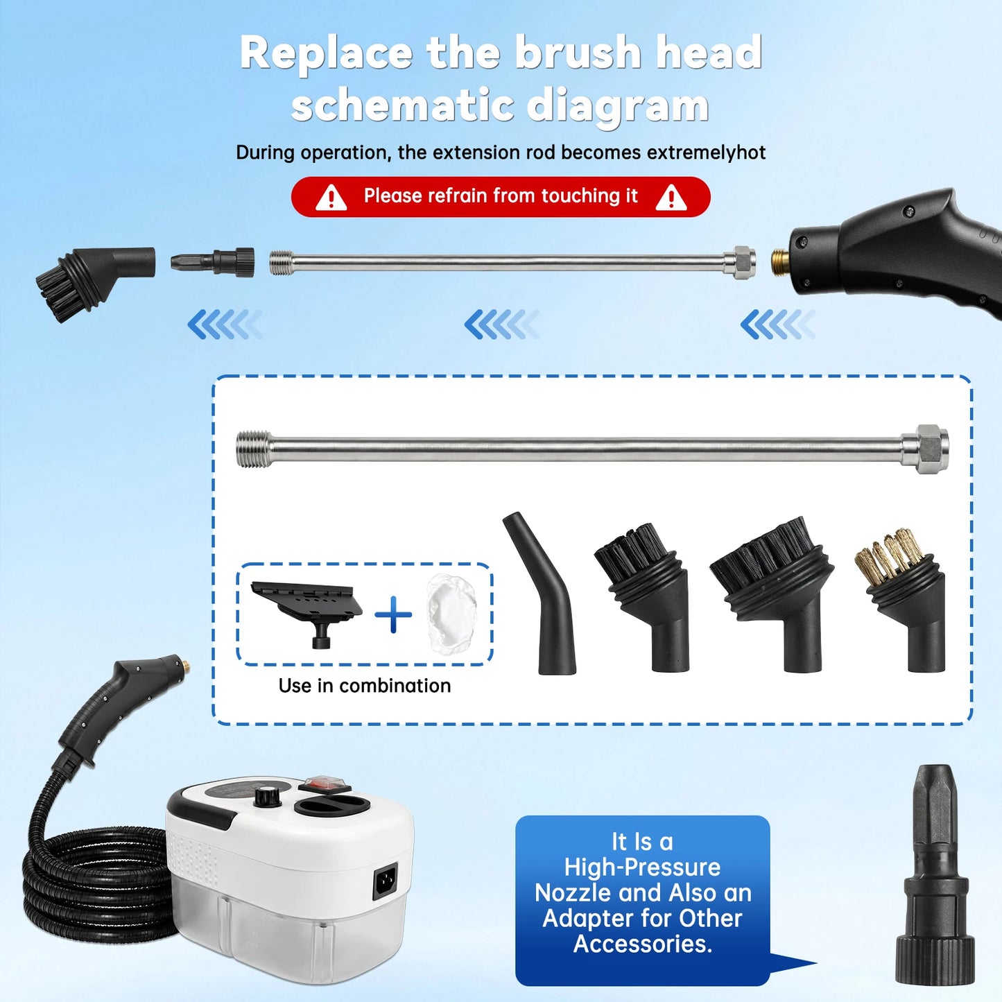 2500W High Power Steam Cleaner Handheld With Accessories