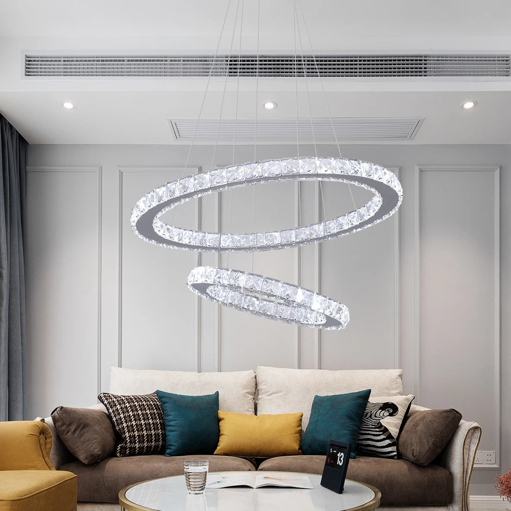 GreeLustr Modern LED Crystal Ring Pendant Chandelier