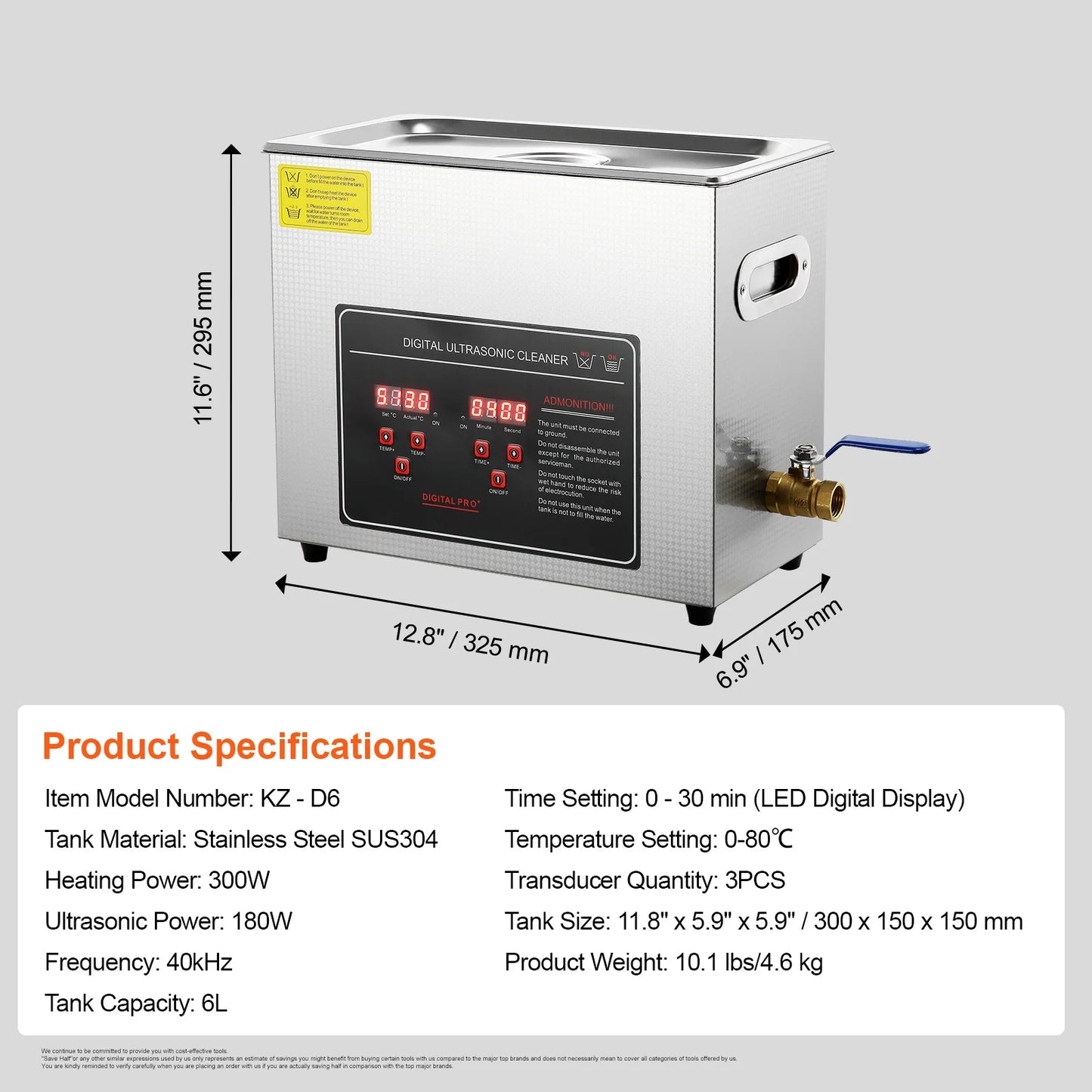 SucceBuy Ultrasonic Cleaner Stainless Steel Portable Heated
