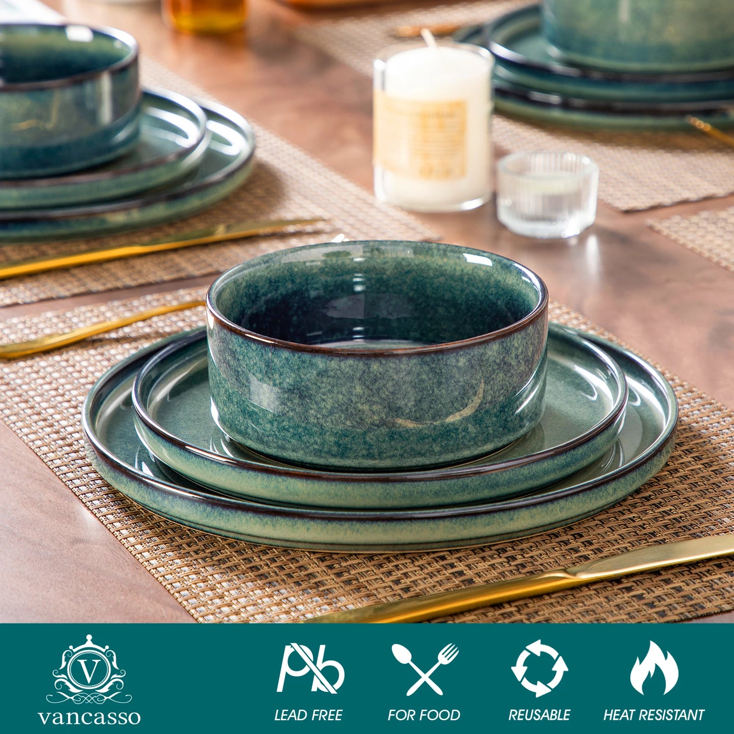 MALACASA Ceramic Dinner Set Reactive Glaze Dinnerware
