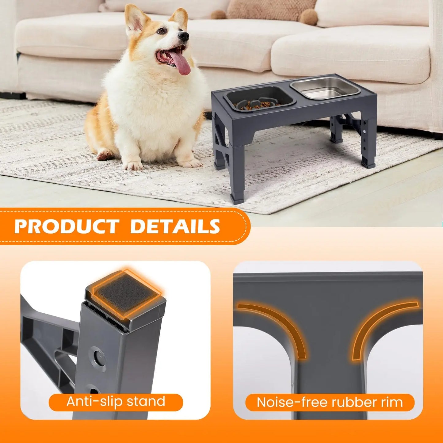 Two In One Elevated Slow Feeder Dog Bowls Foldable Stand