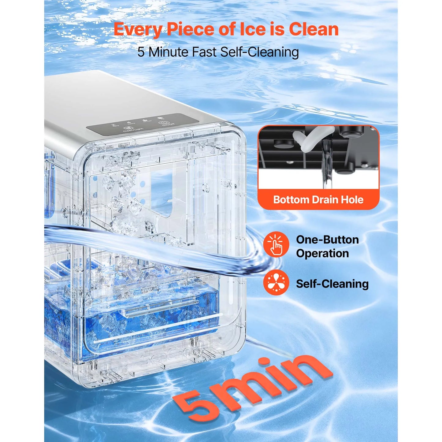 Vevor Countertop Nugget Ice Maker Self Cleaning Portable