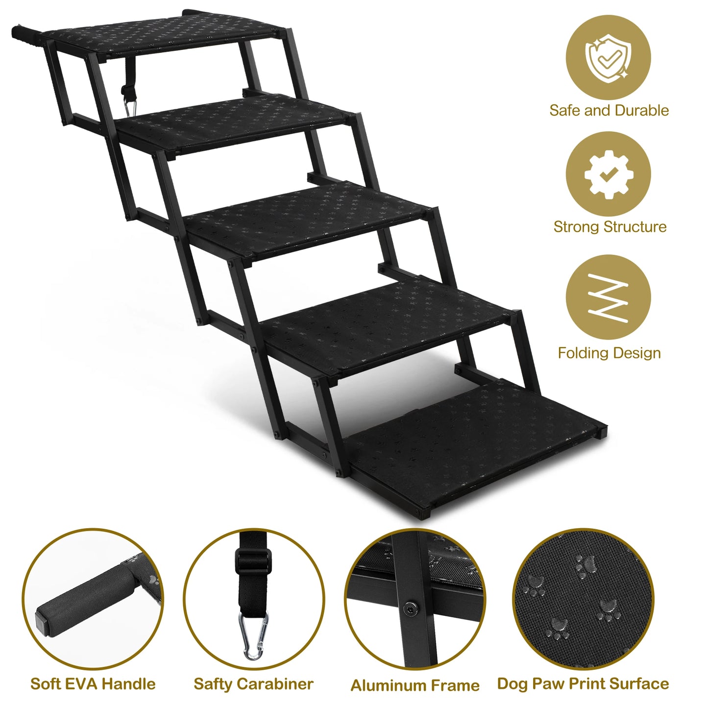 Adjustable Foldable Dog Stairs Set Stainless Steel Pet Steps