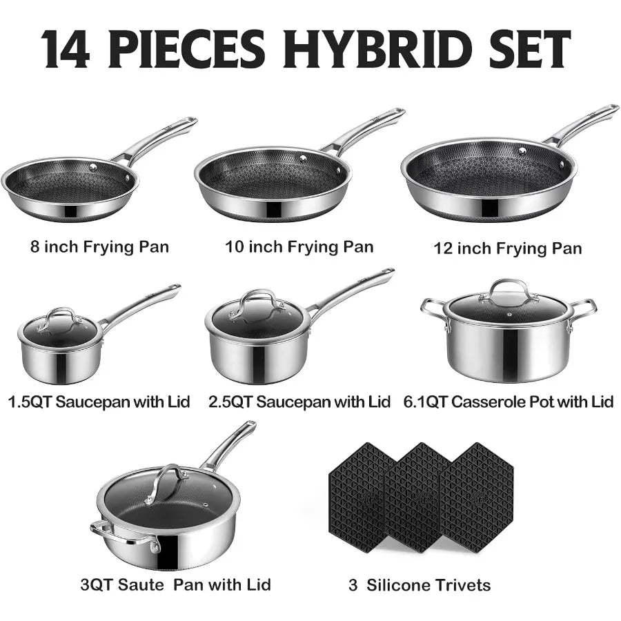 Nonstick 14-Piece Stainless Steel Cookware Set