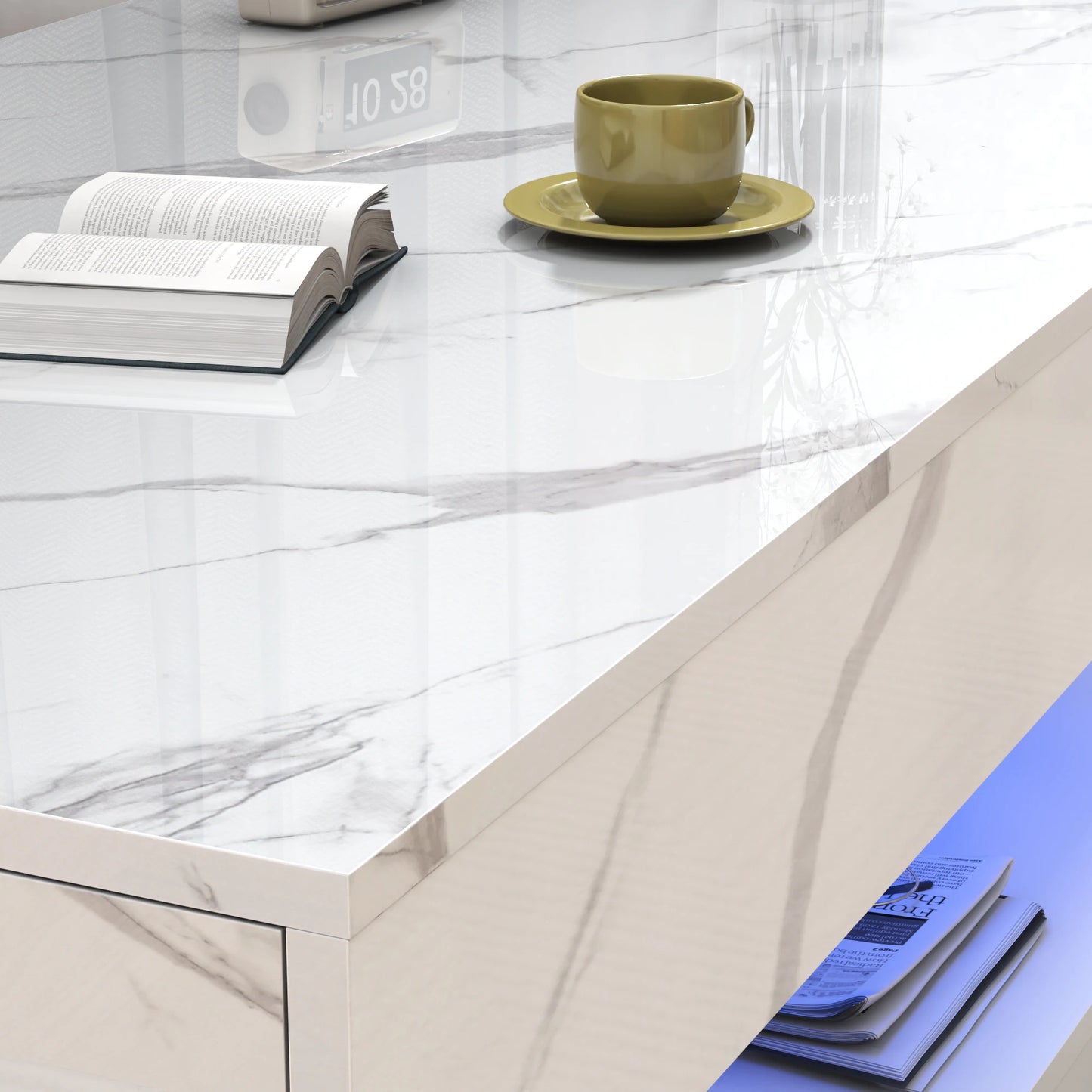 QiaoShiRen Modern LED Coffee Table with Dual Storage Drawers