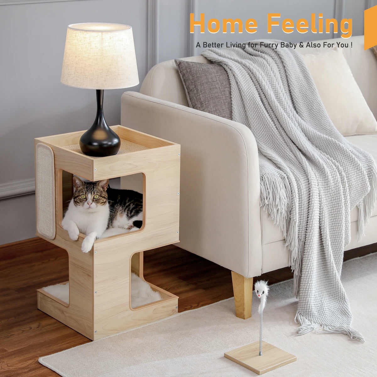 Pawz Road Wooden Cat Condo With Scratching Pad