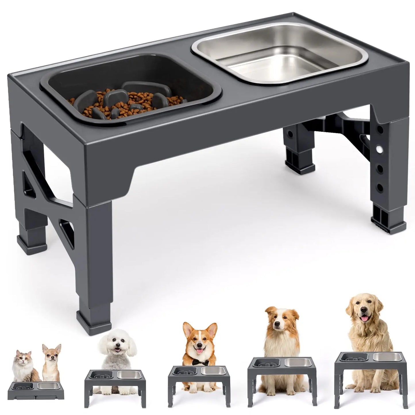 Two In One Elevated Slow Feeder Dog Bowls Foldable Stand