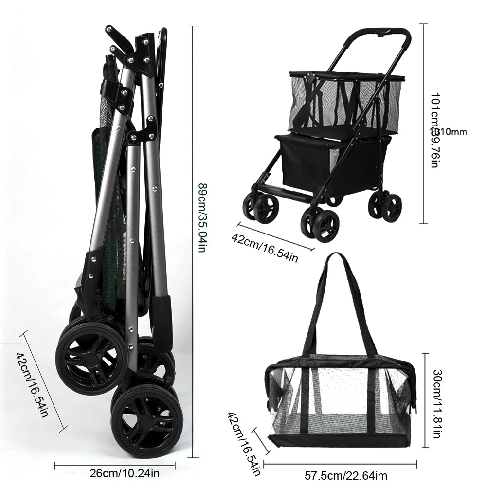 Functional Collapsible Carts Shopping Multifunctional Collapsible Cart Utility Trolley Cart Personal Shopping Cart or Pet Stroll