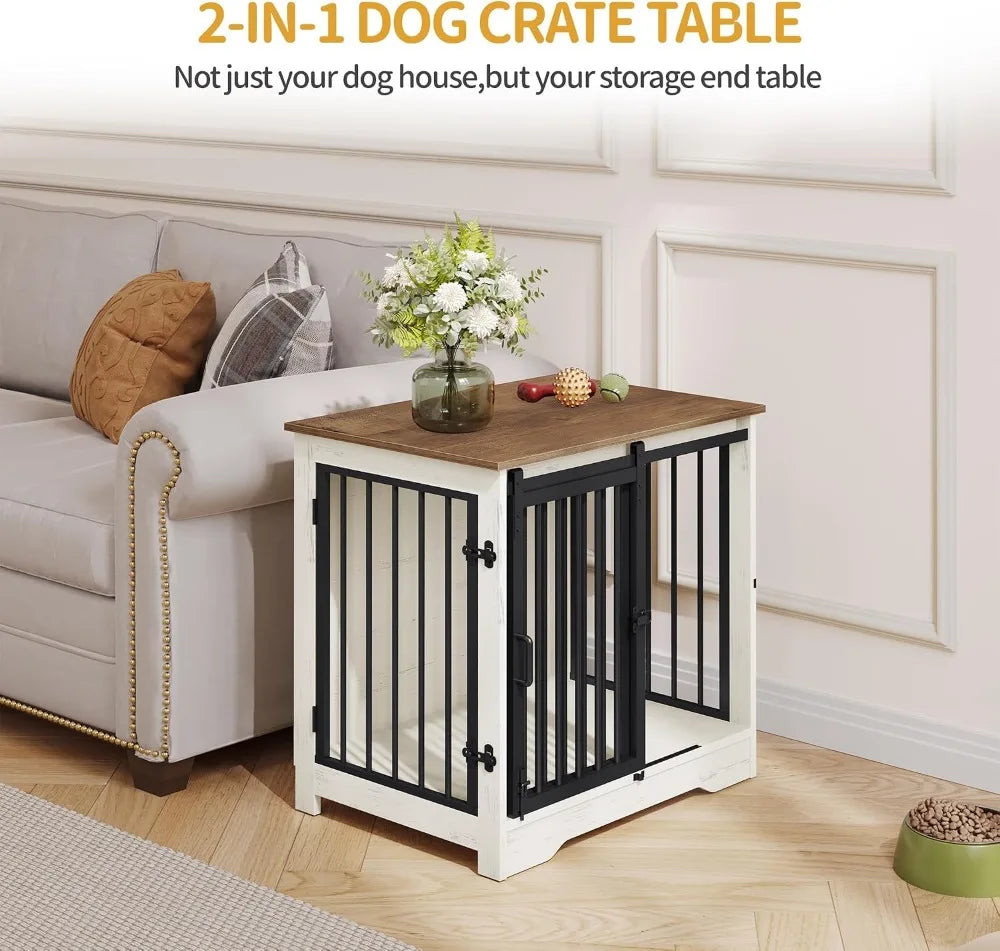 Dog Crate Furniture With Barn Door Heavy Duty Wood Kennel