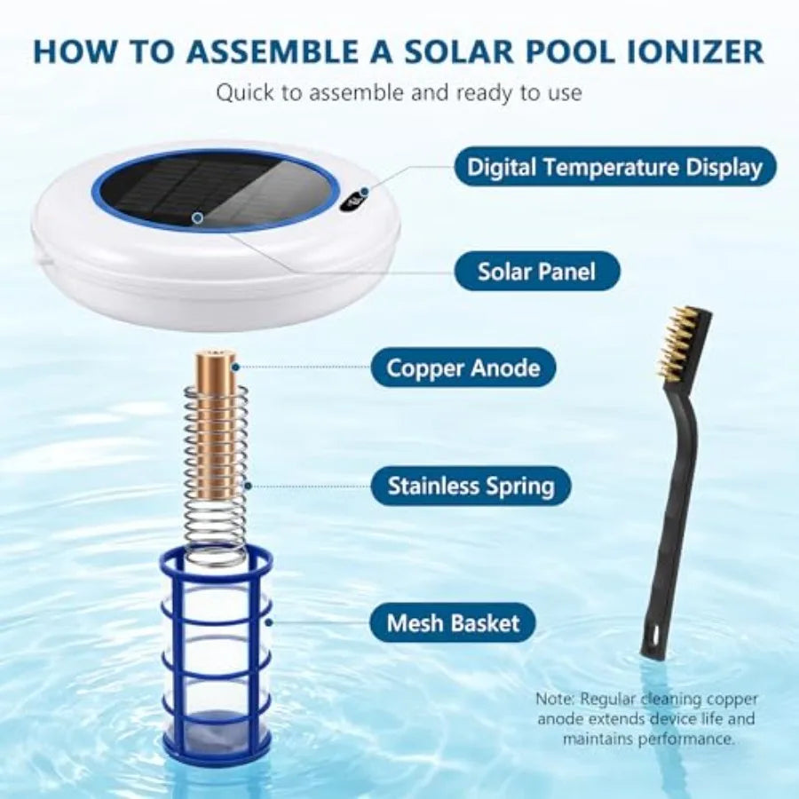 Solar Powered Pool Ionizer Copper Rod Filter Accessories