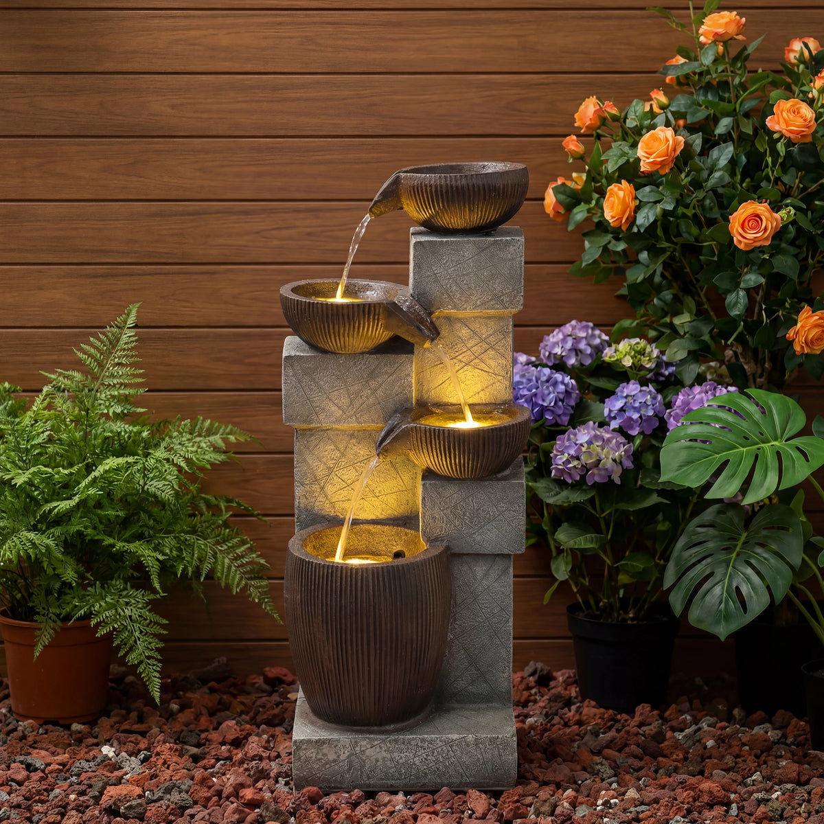 Modern LED Cascading Water Fountain For Patio Garden